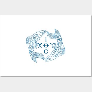 Blue Ichthys - Ιχθυς - Jesus Christ Son of God Saviour Posters and Art